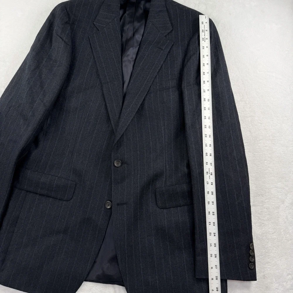 Vtg Chaps Ralph Lauren Tweed Suit Mens 42L 34x35 100% Wool Navy Stripe Union USA